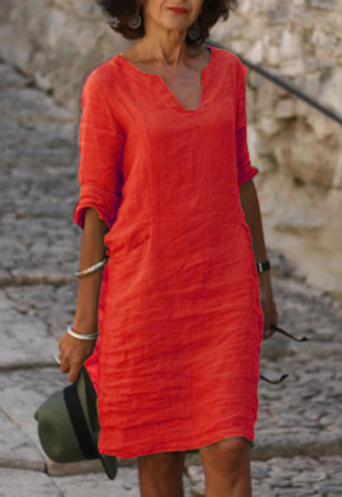 Damen Kerbausschnitt Sommer Midi Kleid