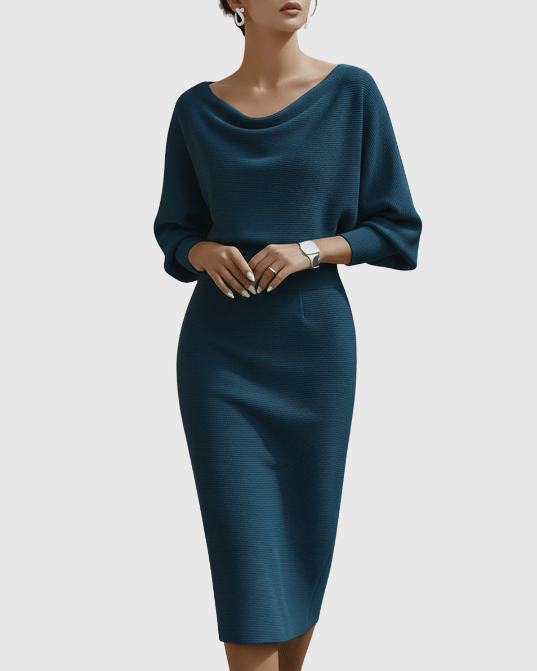 Damen Sommer Figurbetont Langarm Miidkleid