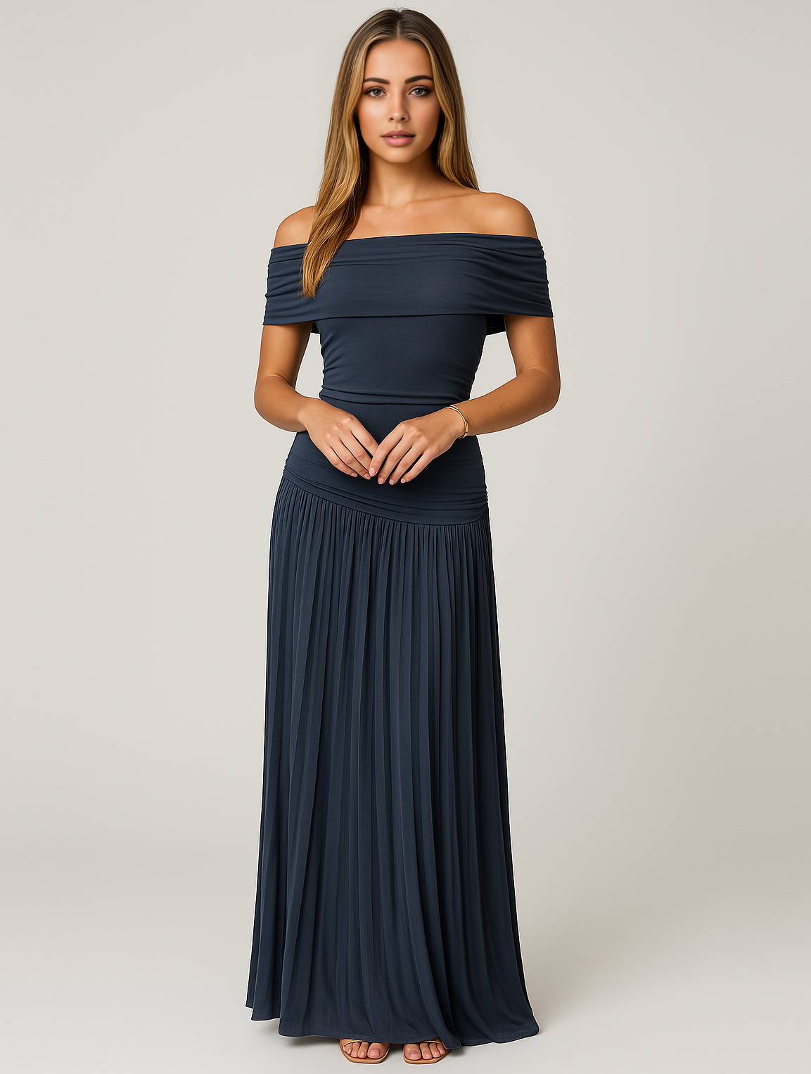 Damen Sommer Plissiert Hochzeitsgast Maxikleid