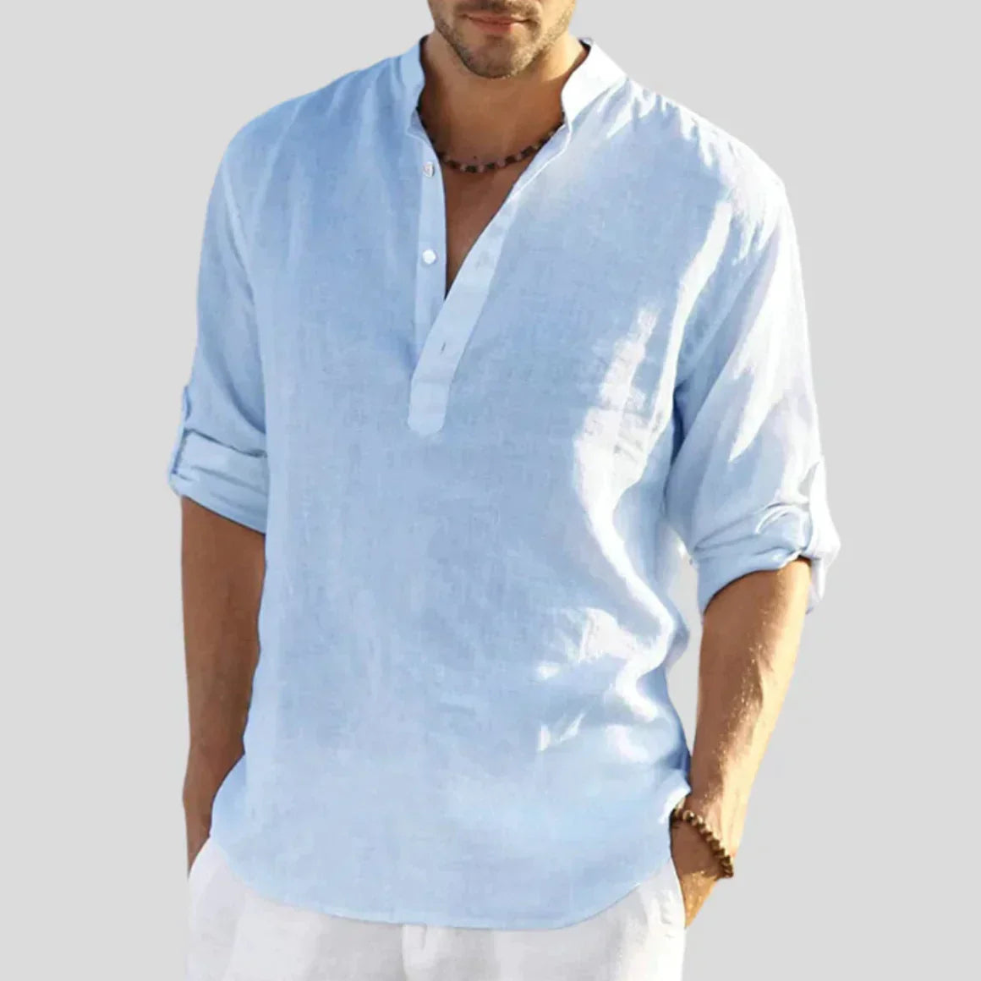 Herren Sommer Stehkragen Henley Hemd
