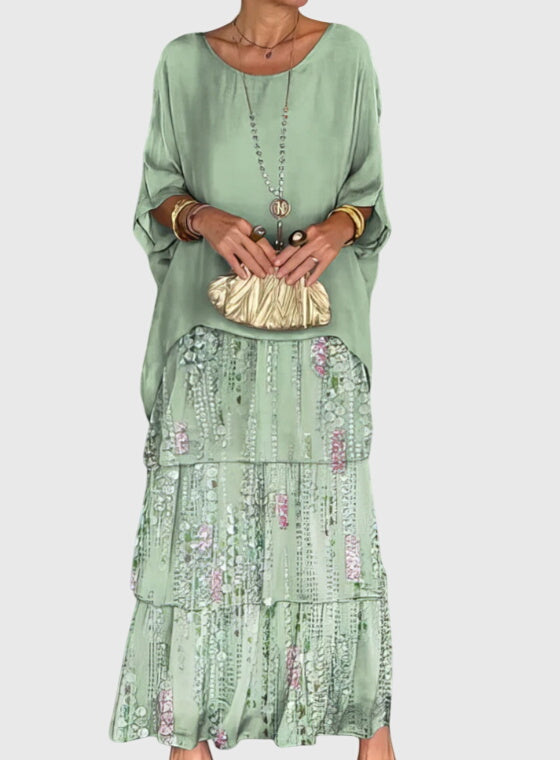 Damen Sommer Gestuft Locker Maxikleid