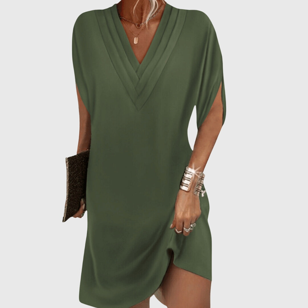 Damen Sommer V-Ausschnitt Kurzarm Midi Strandkleid