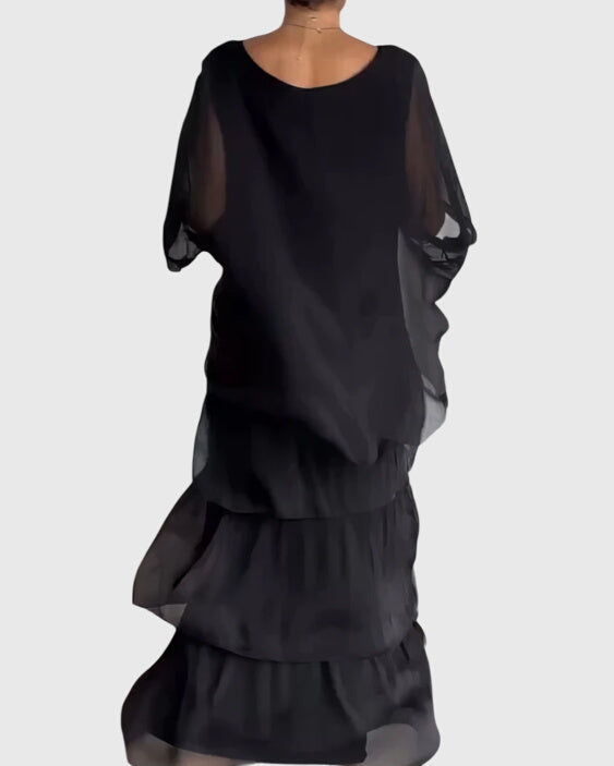 Damen Sommer Gestuft Locker Maxikleid