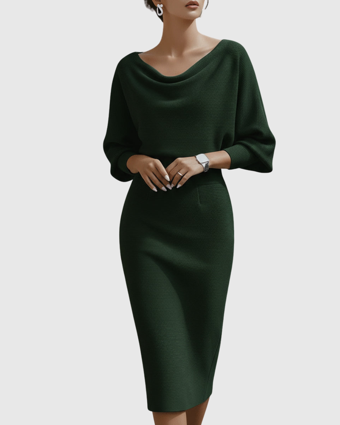 Damen Sommer Figurbetont Langarm Miidkleid