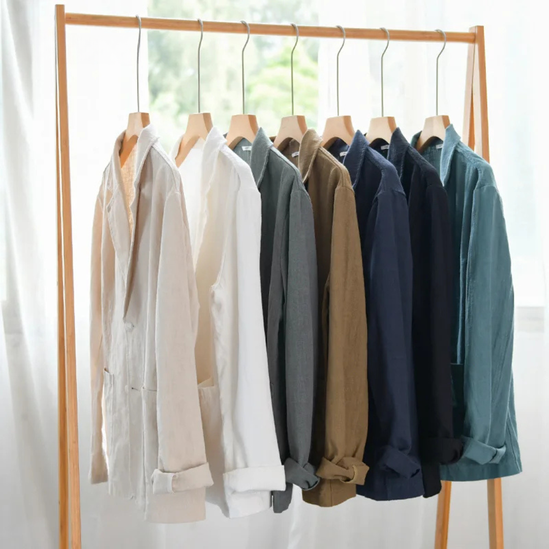 Herren Sommer Reverskragen Leinen Blazer