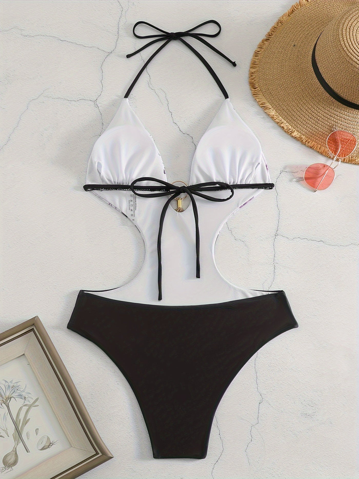 Damen Sommer Halter Cut-Out Monokini Badeanzug