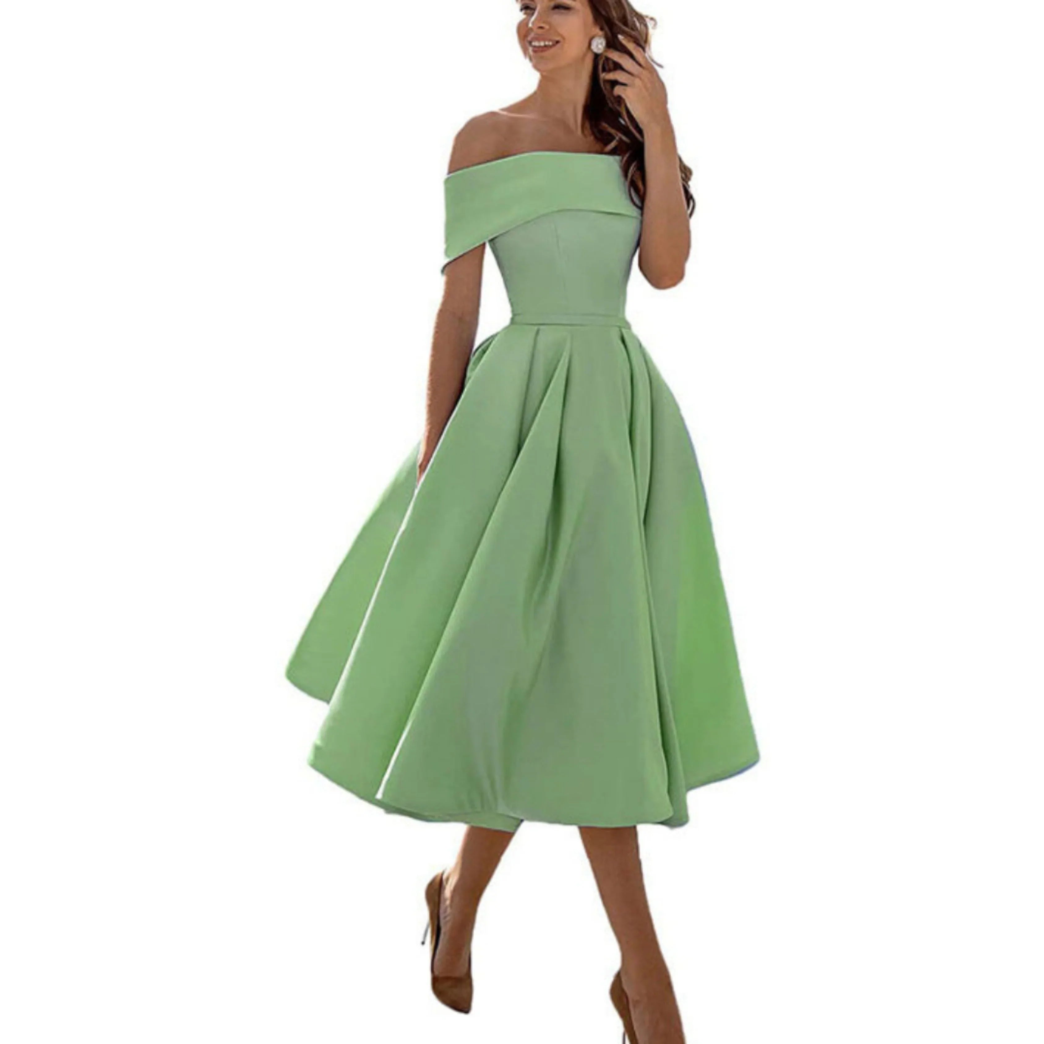 Damen Ein-Schulter Ausgestellt Midikleid