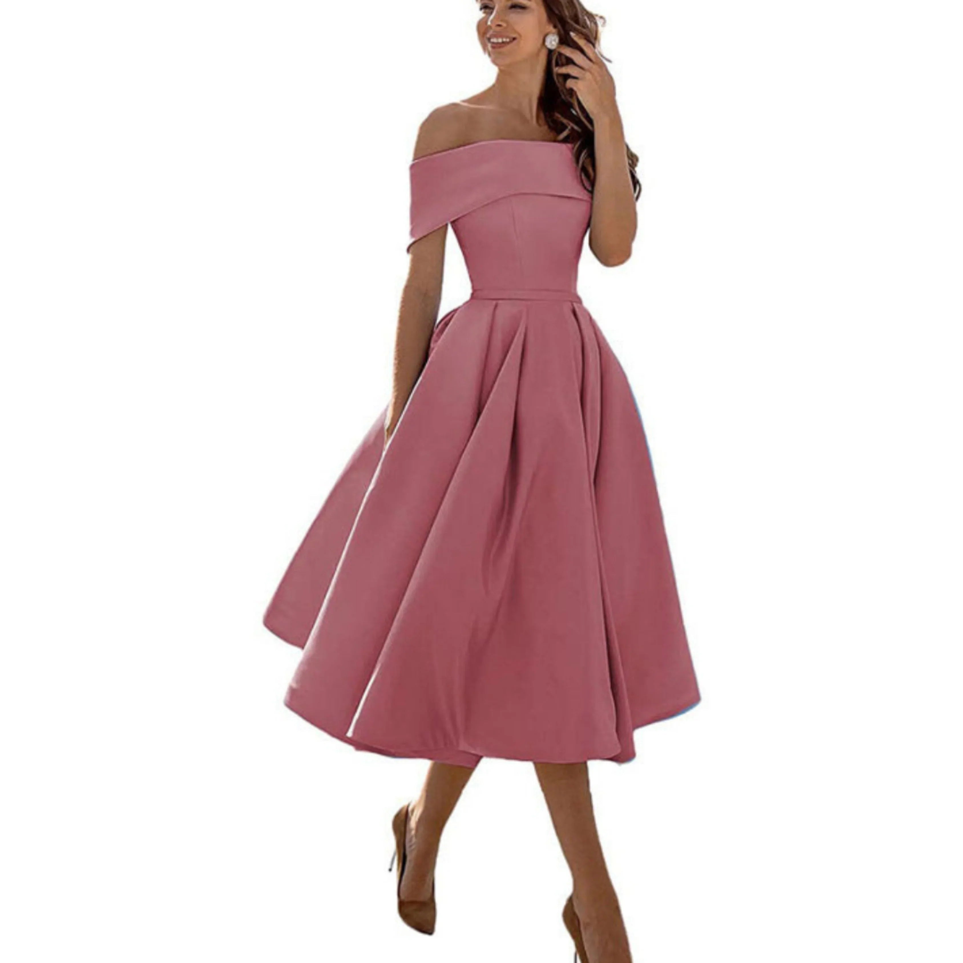 Damen Ein-Schulter Ausgestellt Midikleid