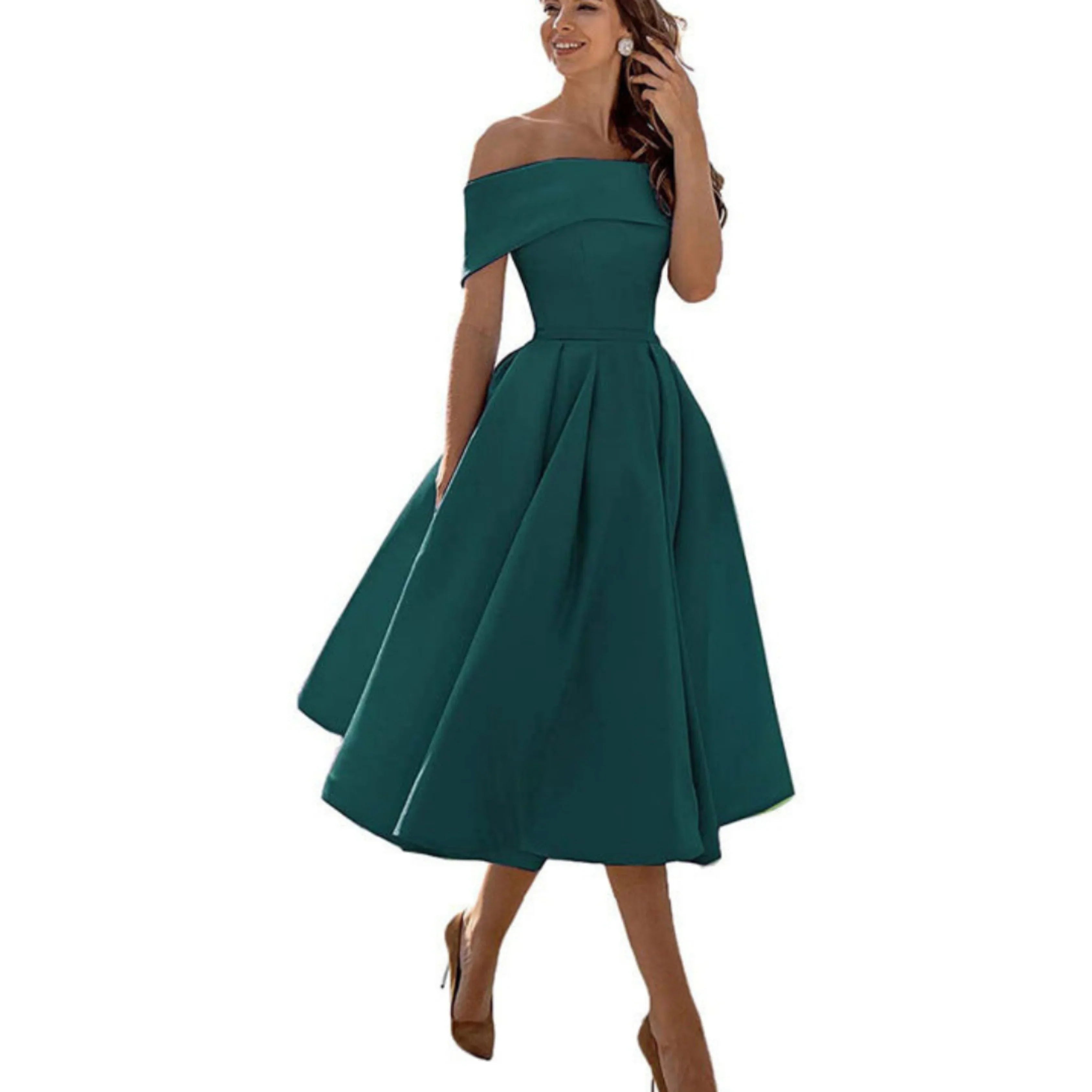 Damen Ein-Schulter Ausgestellt Midikleid