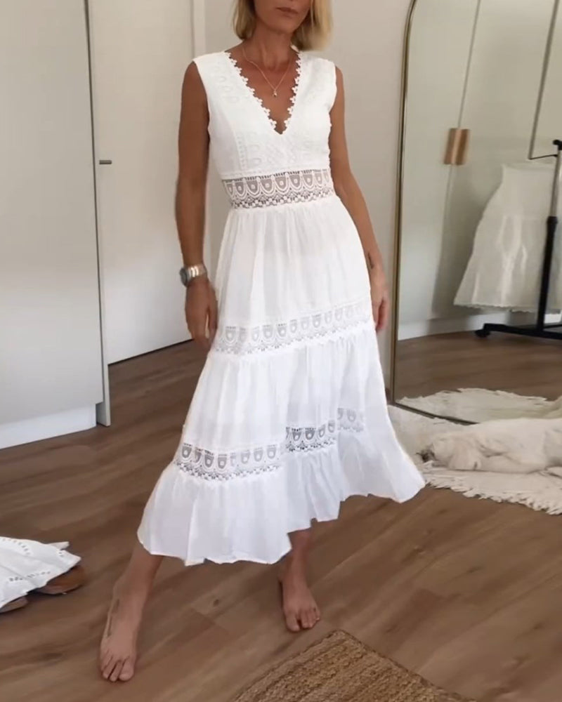 Damen Lässig Spitze Gestuft Sommerkleid