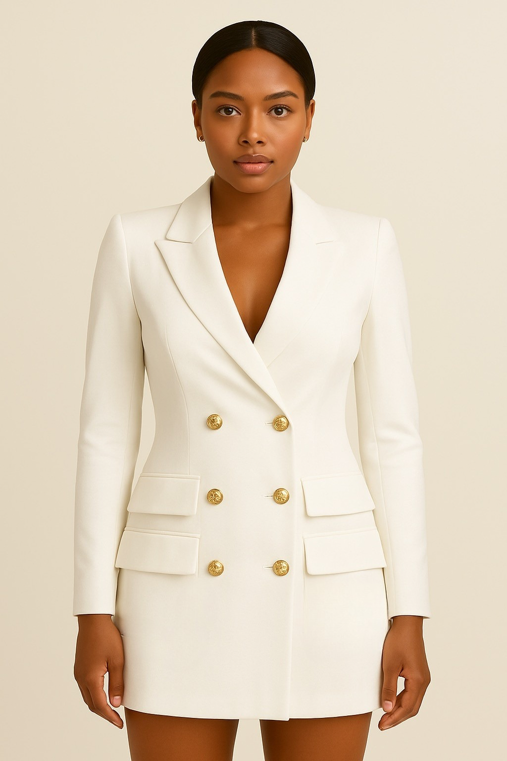 Damen Formeller Taillierter Zweireiher Blazer Midikleid