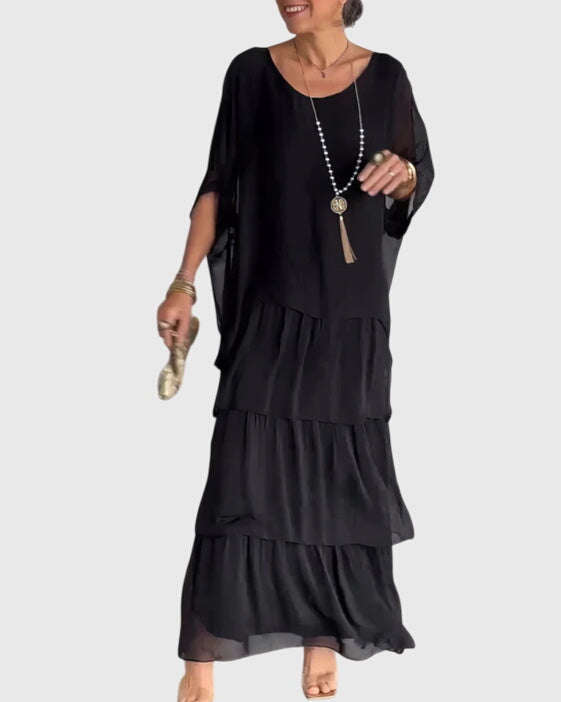 Damen Sommer Gestuft Locker Maxikleid