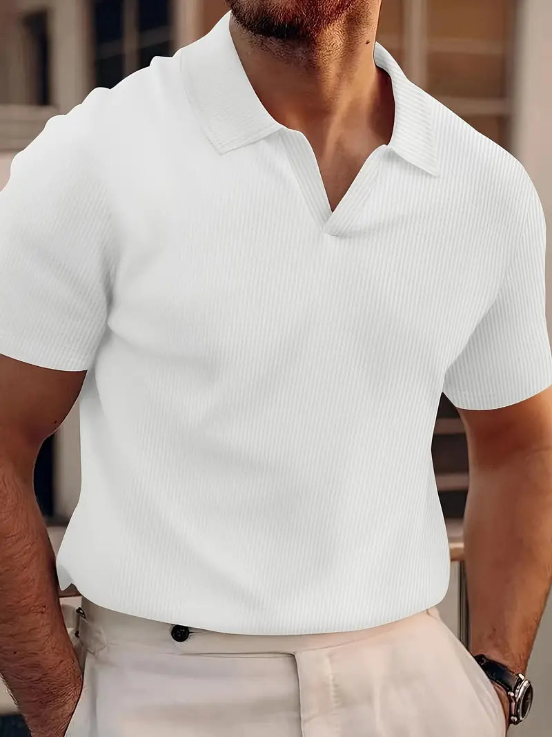 Herren Kurzarm Waffelmuster Sommer Poloshirt