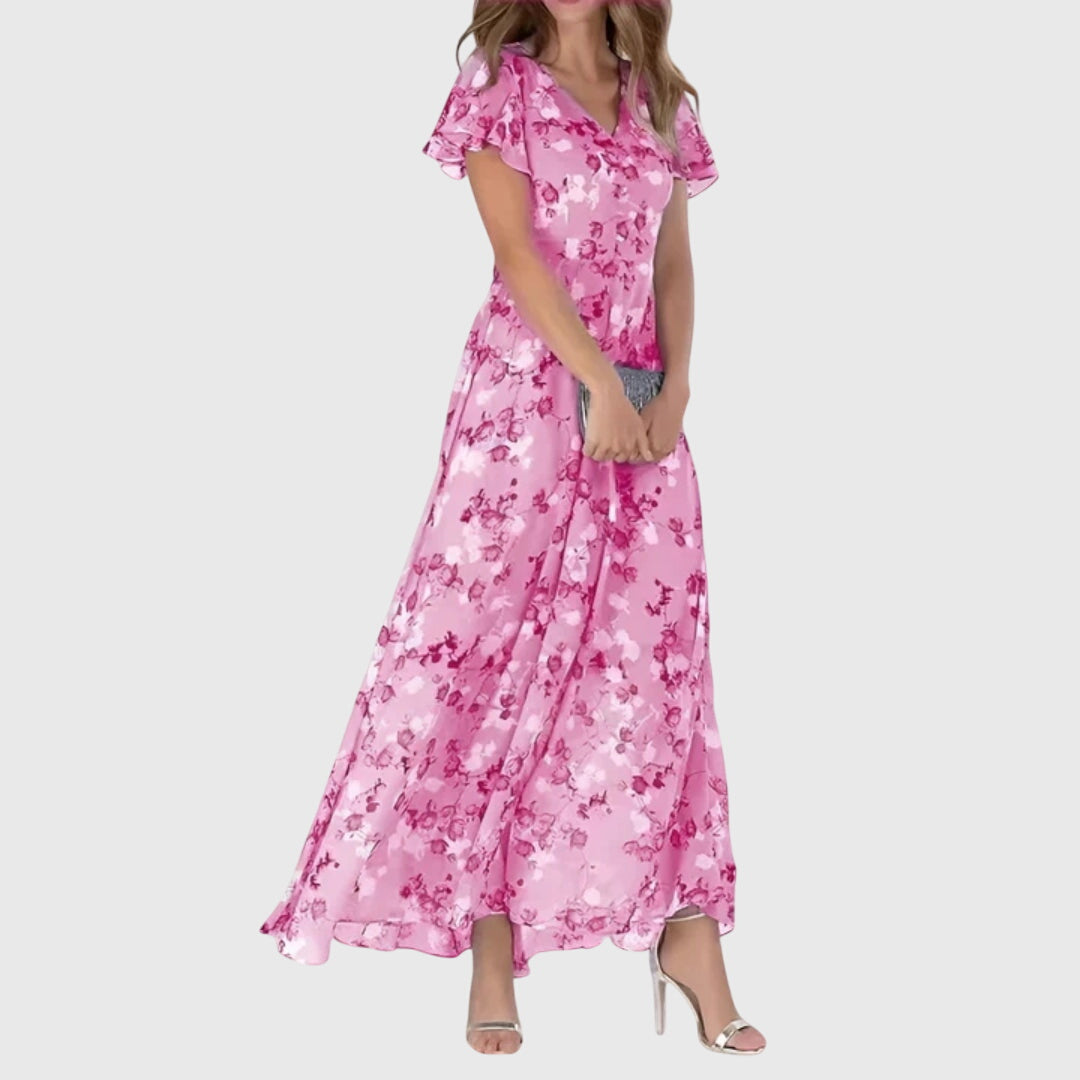 Damen V-Ausschnitt Blumenmuster Sommer Midikleid
