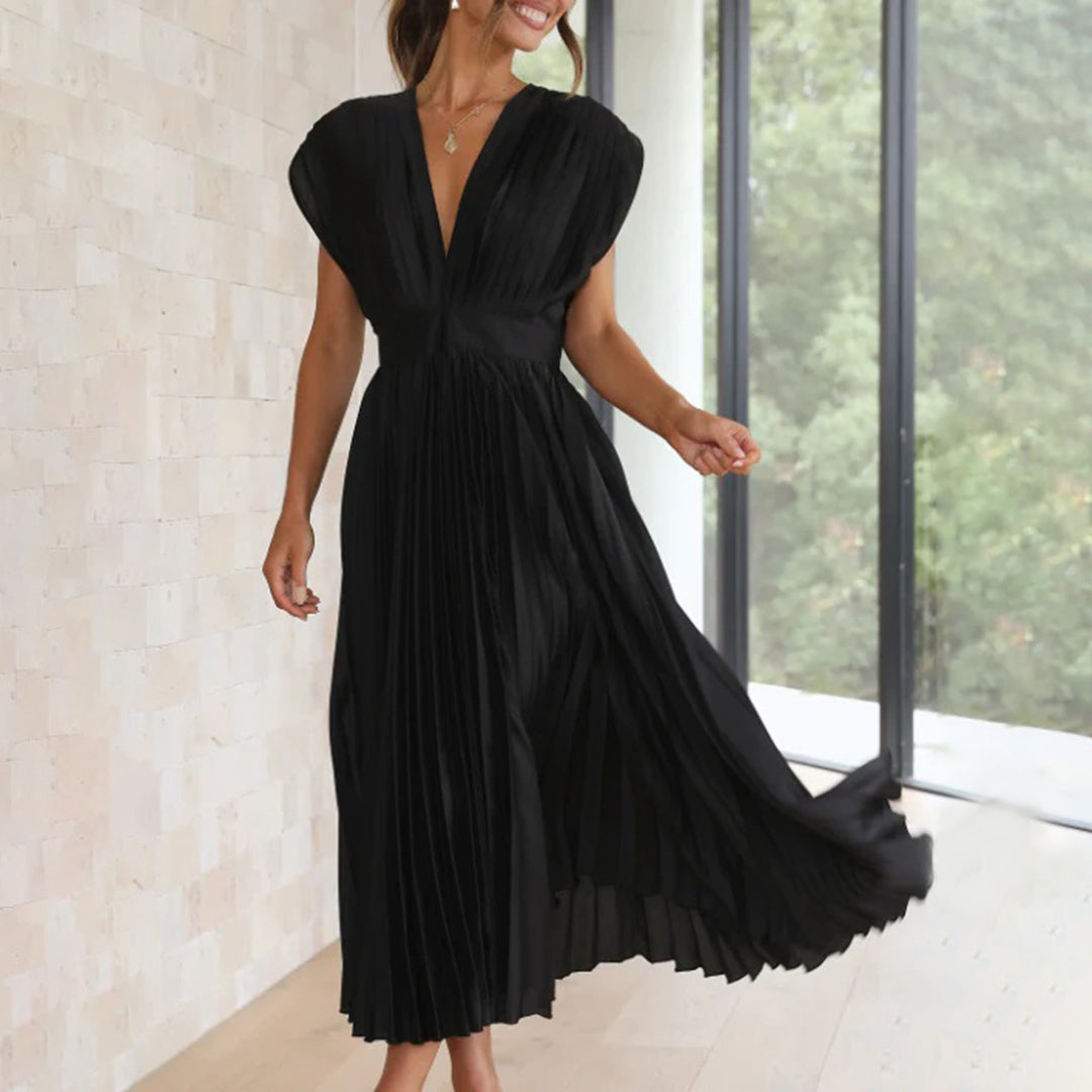 Damen Plissiertes Neckholder Hochzeitsgast Maxi Kleid