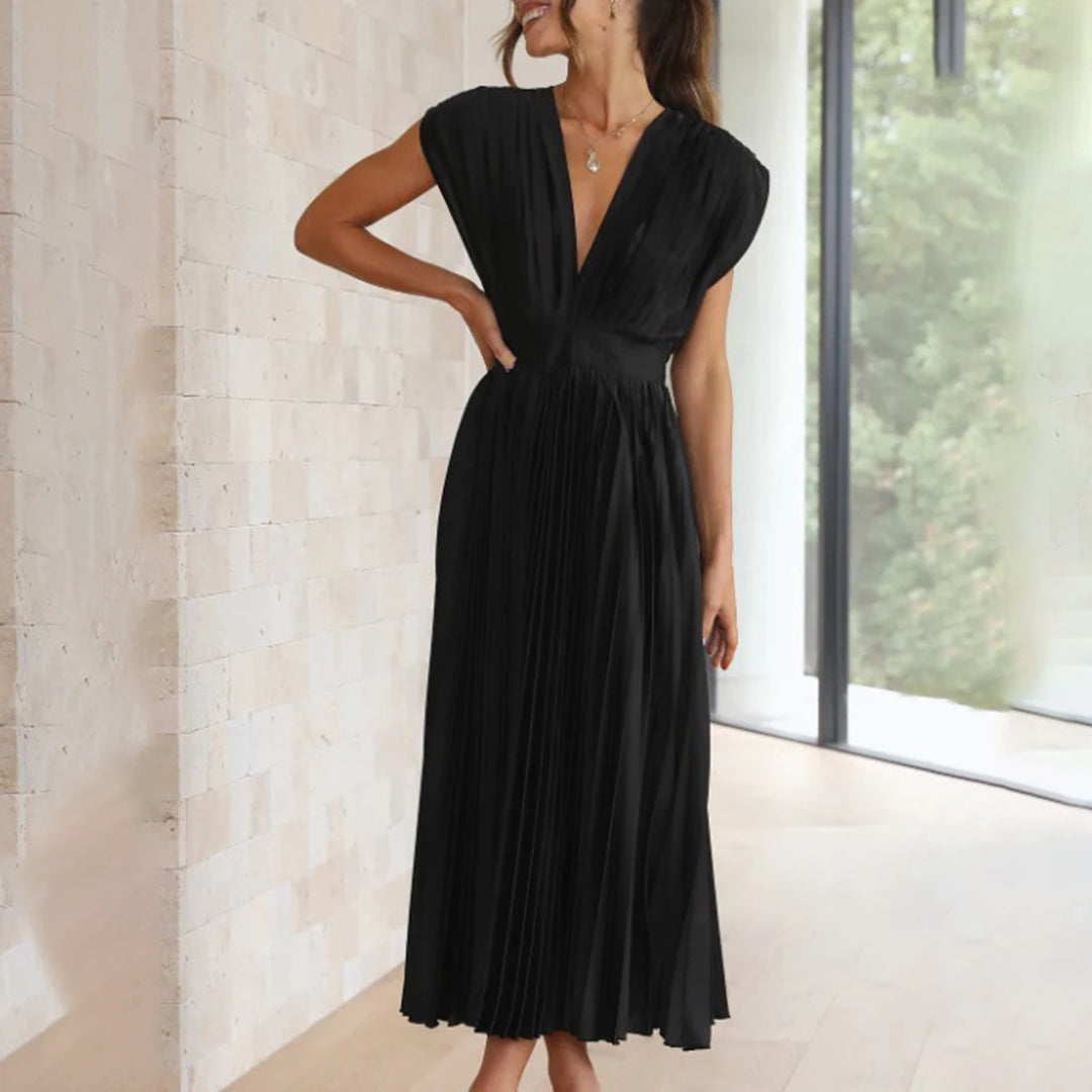 Damen Plissiertes Neckholder Hochzeitsgast Maxi Kleid