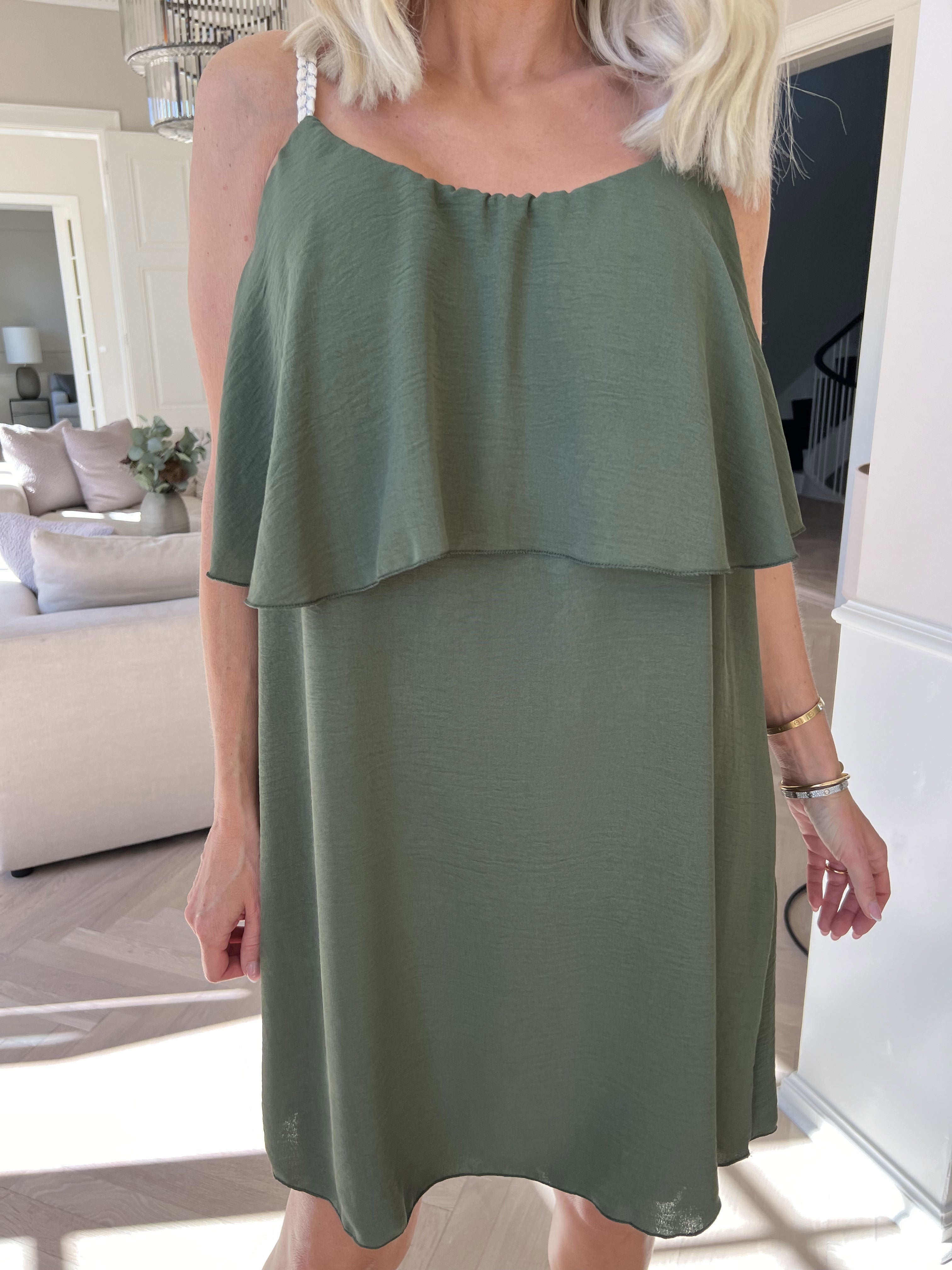 Damen Spaghettiträger Rüschen Sommer Midikleid