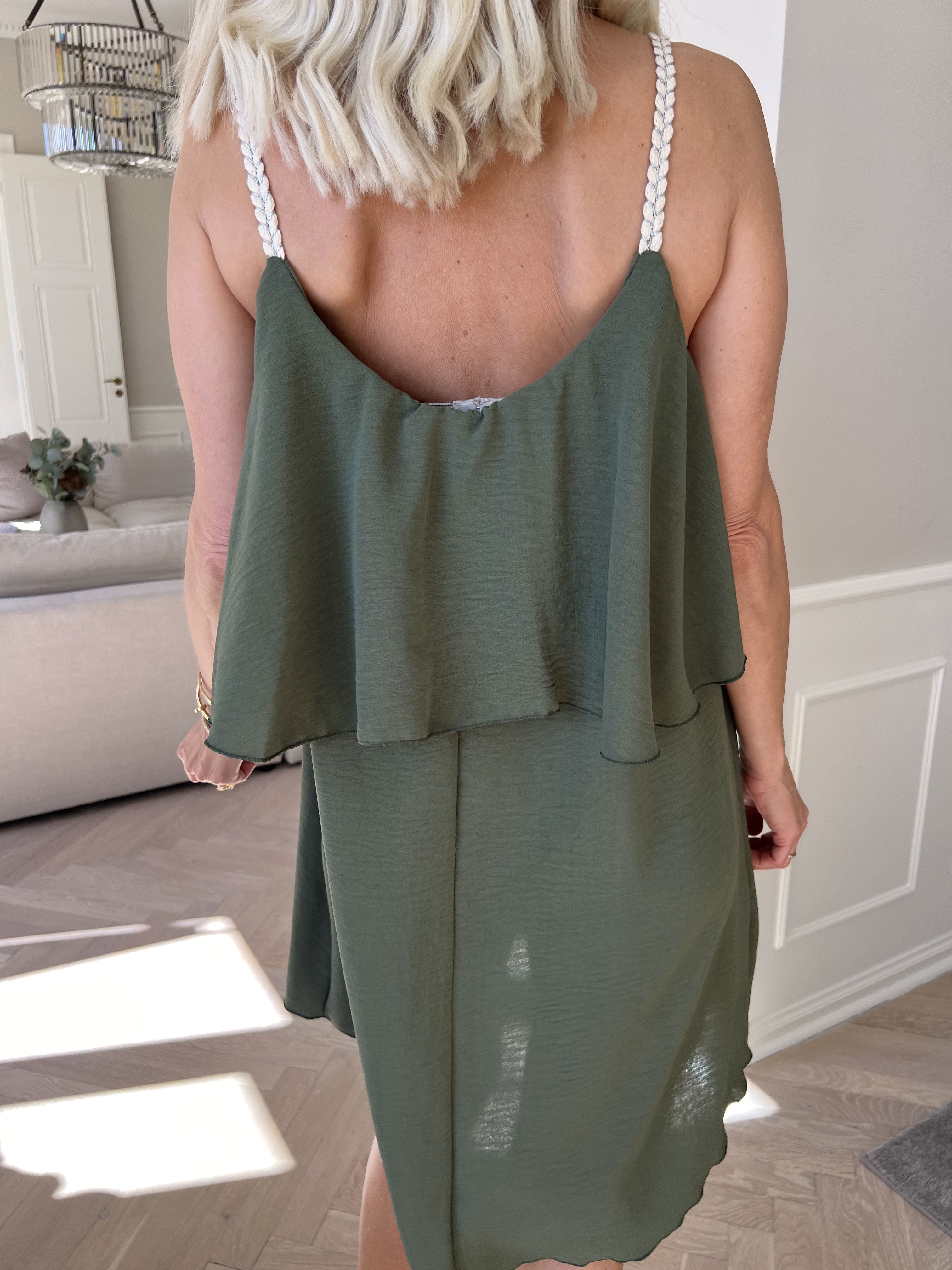 Damen Spaghettiträger Rüschen Sommer Midikleid