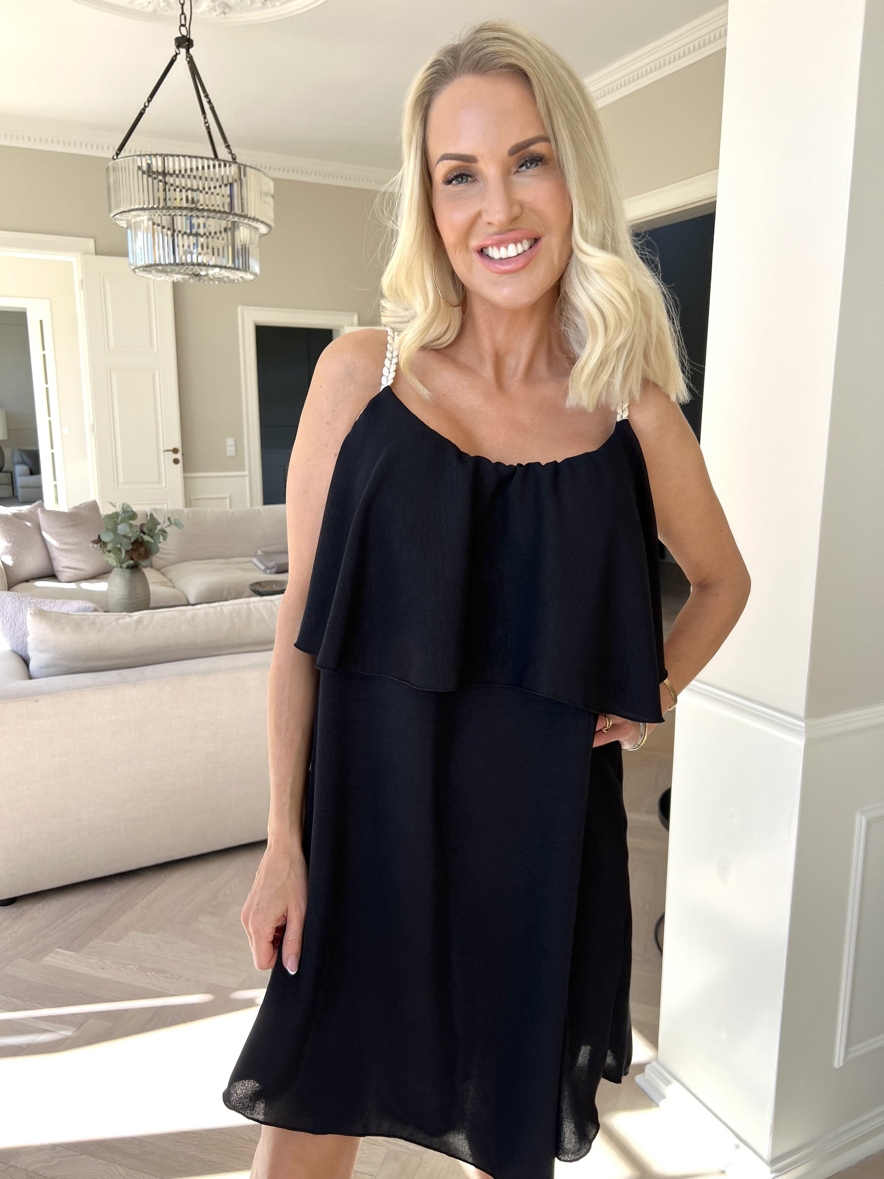 Damen Spaghettiträger Rüschen Sommer Midikleid