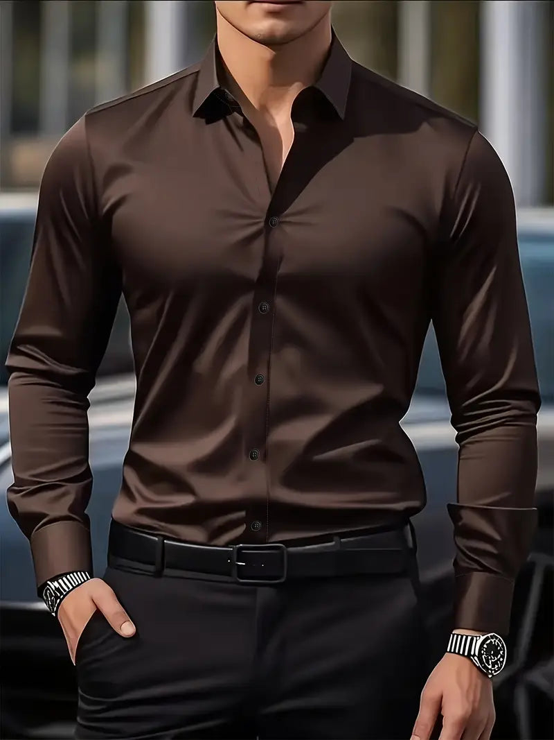 Herren Slim Fit Langarmhemd | Bügelfreies Button-Up Hemd mit Knitterschutz