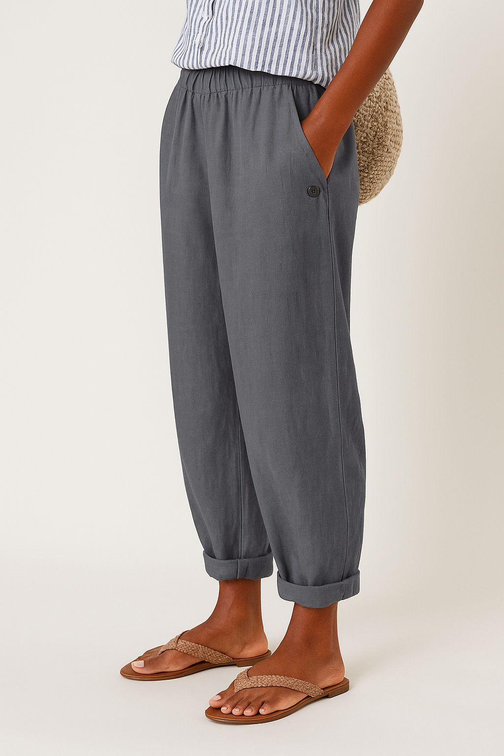 Damen Umschlag Saum Sommer Leinen Hosen