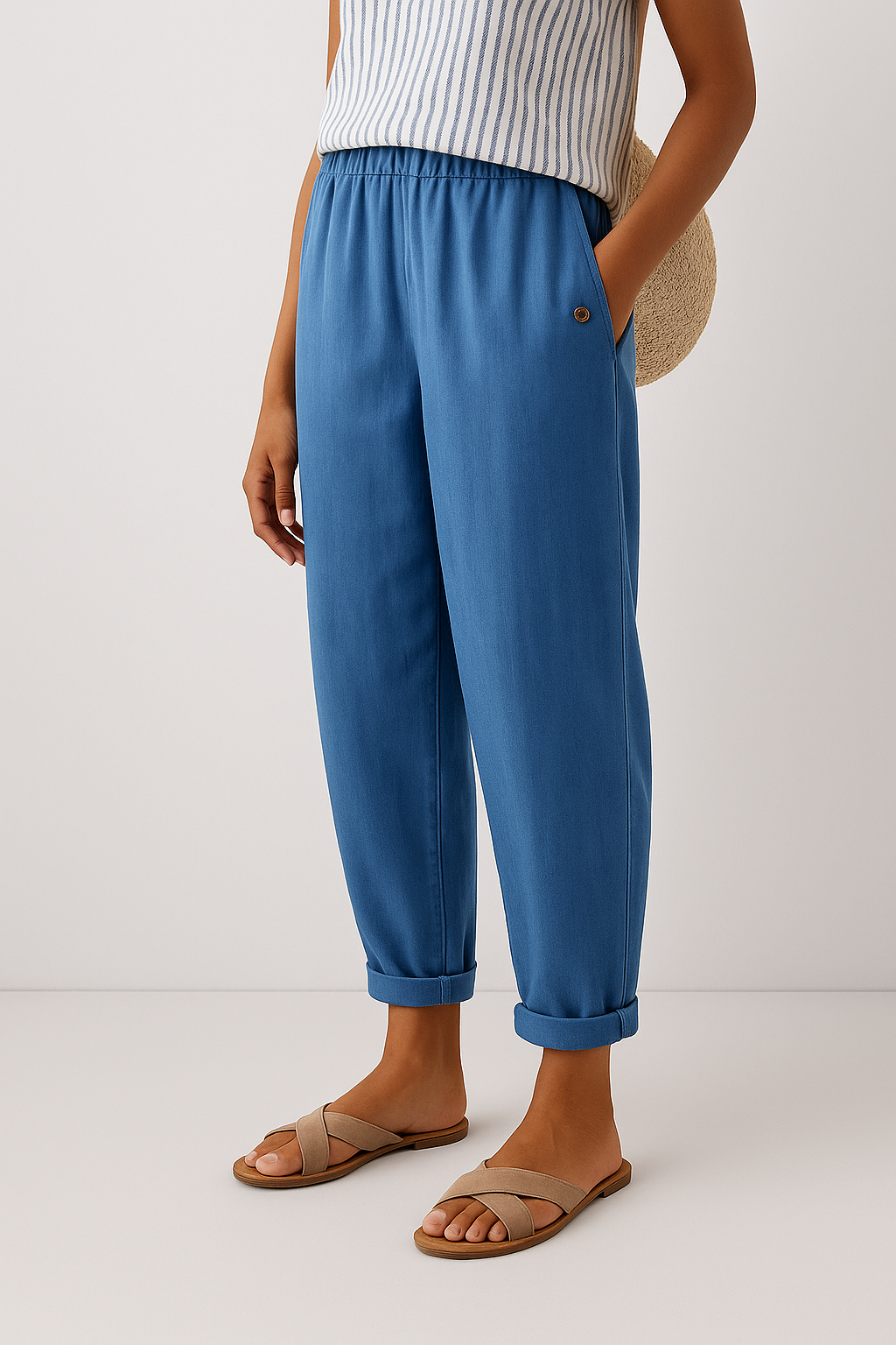 Damen Umschlag Saum Sommer Leinen Hosen