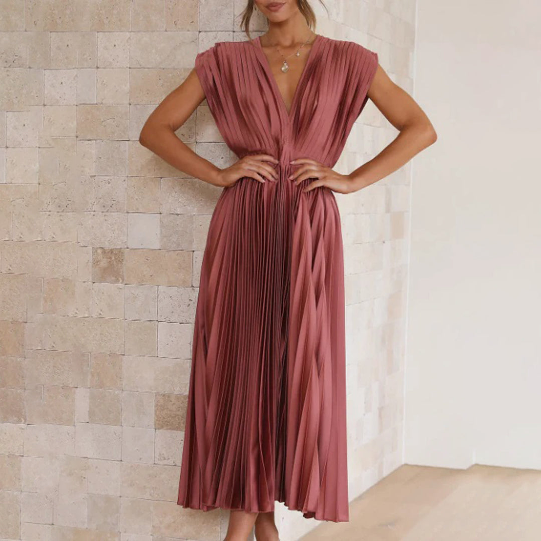 Damen Plissiertes Neckholder Hochzeitsgast Maxi Kleid