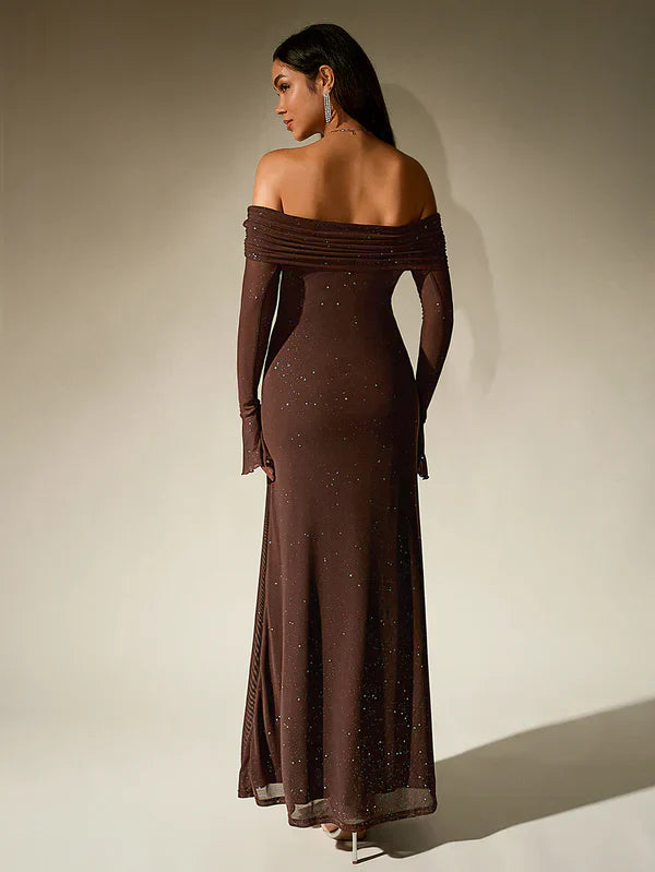 Damen Elegant Off Shoulder Maxi Abendkleid