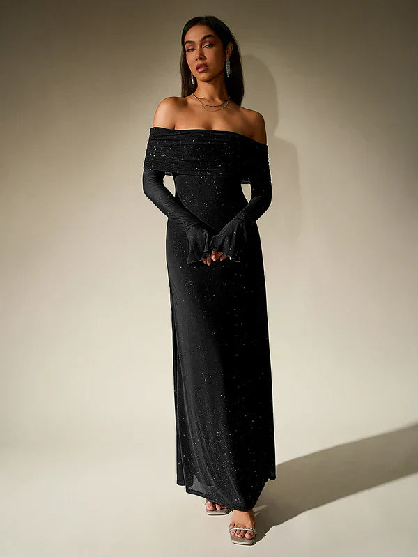 Damen Elegant Off Shoulder Maxi Abendkleid