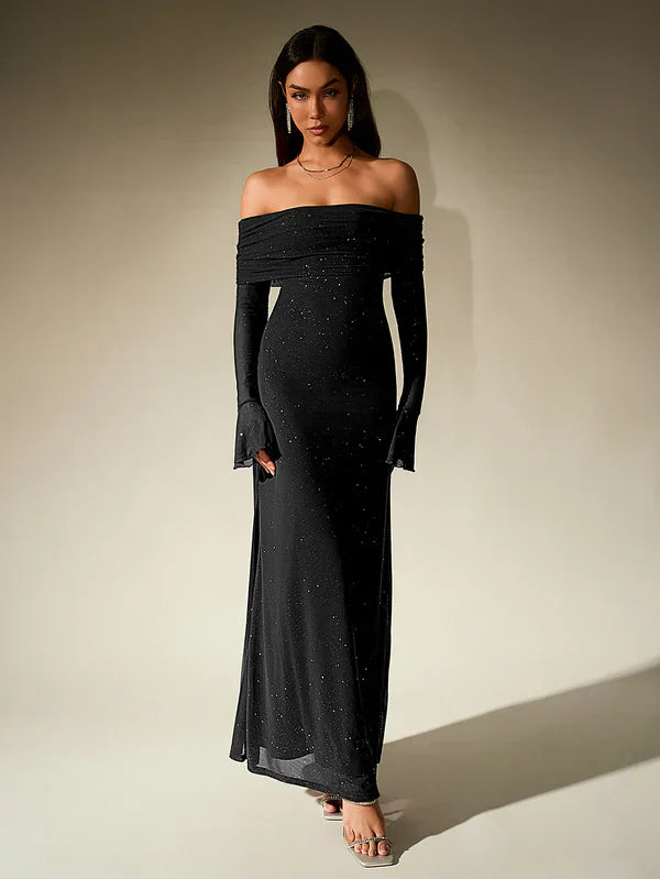 Damen Elegant Off Shoulder Maxi Abendkleid