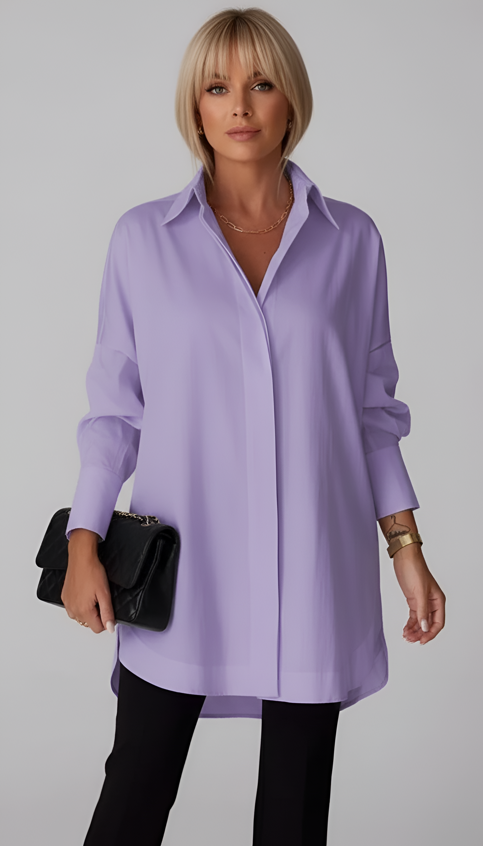 Damen Bluse im Oversized-Stil mit klassischem Kragen