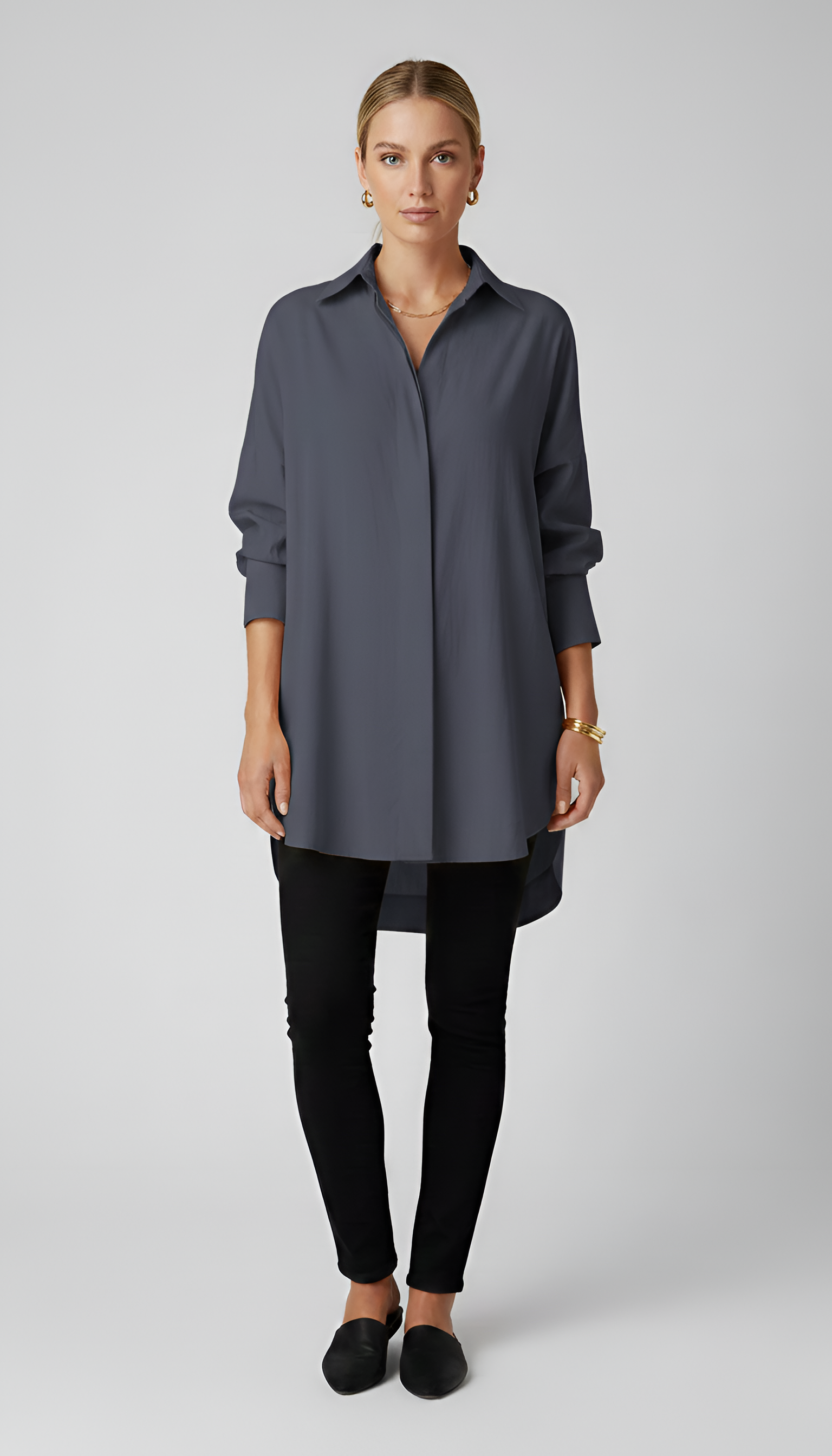 Damen Bluse im Oversized-Stil mit klassischem Kragen