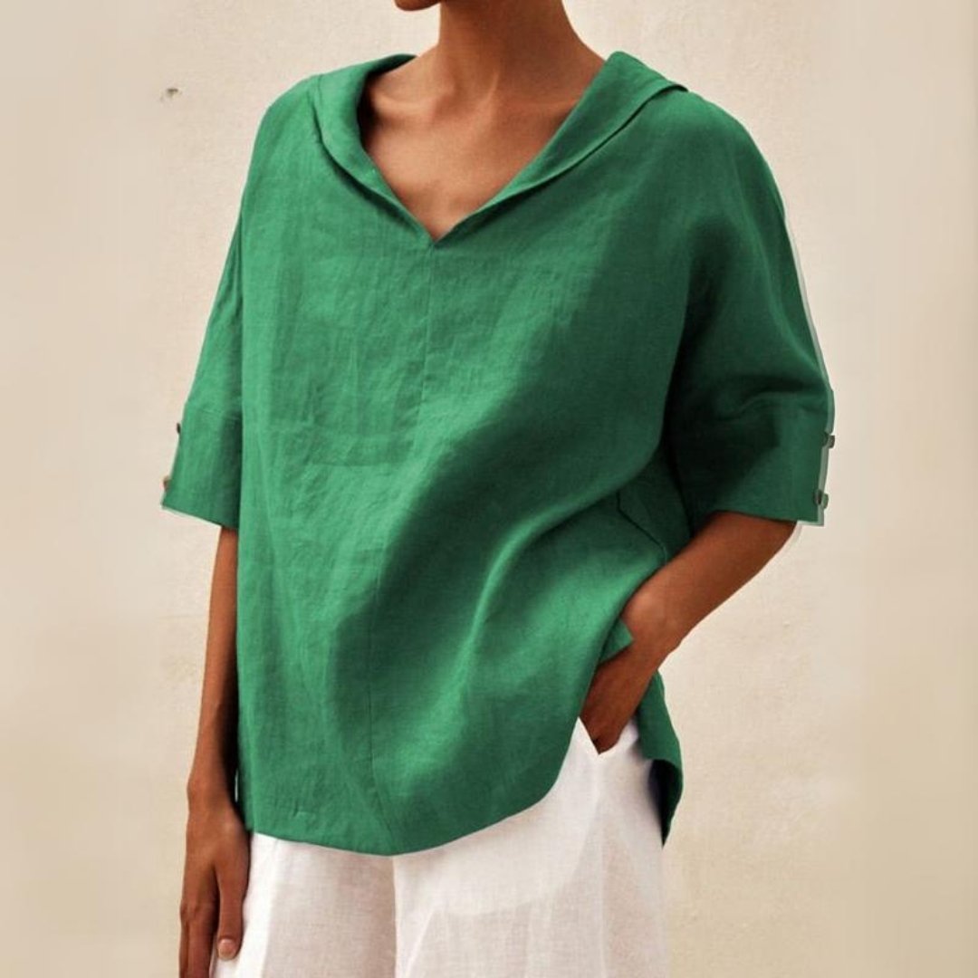 Damen V-Ausschnitt Leinen Sommer Bluse