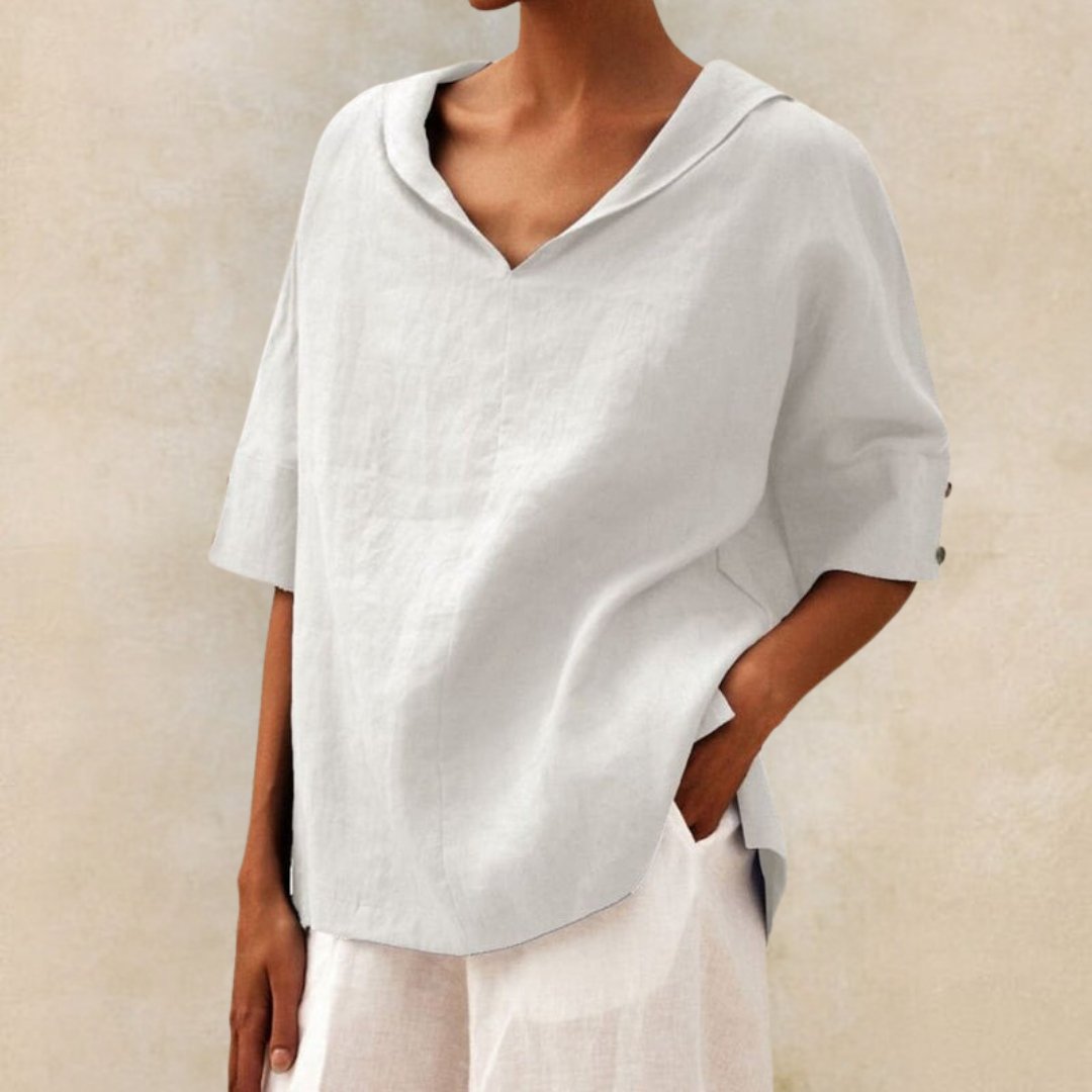 Damen V-Ausschnitt Leinen Sommer Bluse