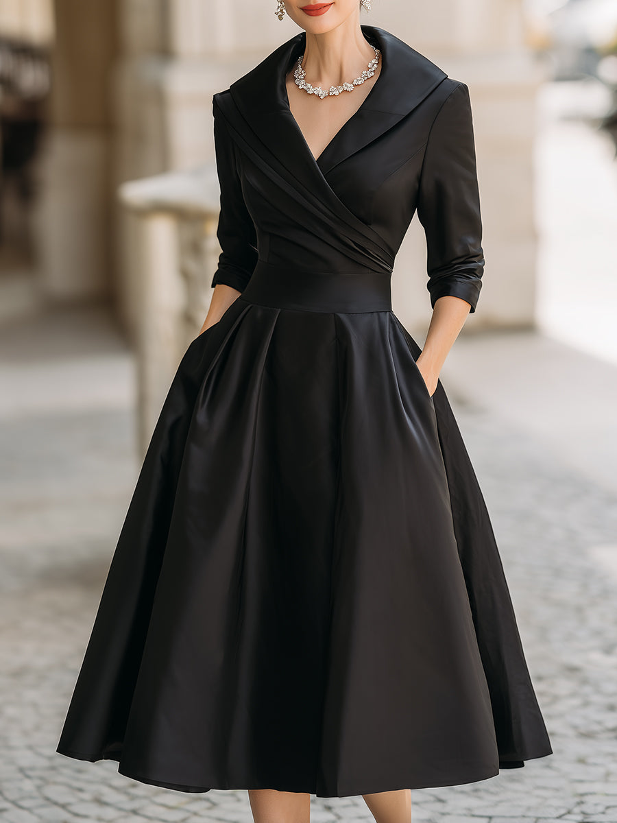 Damen Midi-Abendkleid mit Wickelkragen im eleganten Stil