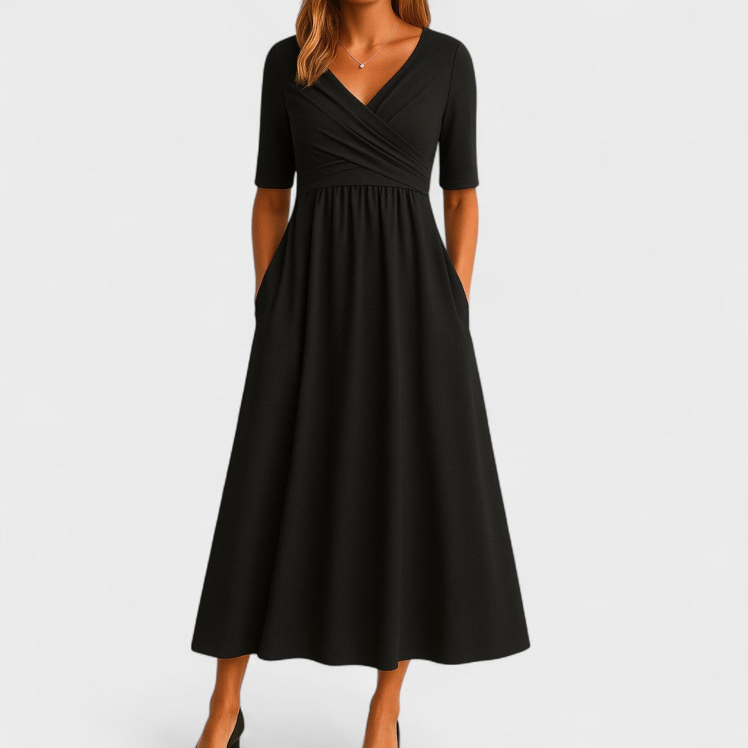 Damen Elegant V-Ausschnitt Sommer Midikleid