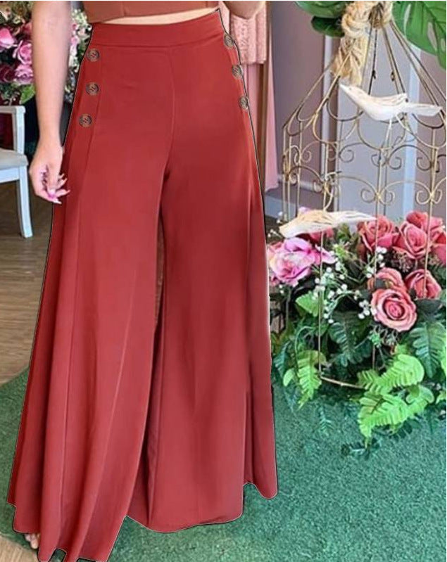 Damen Palazzo Hose mit weitem Bein und Knopfdetails