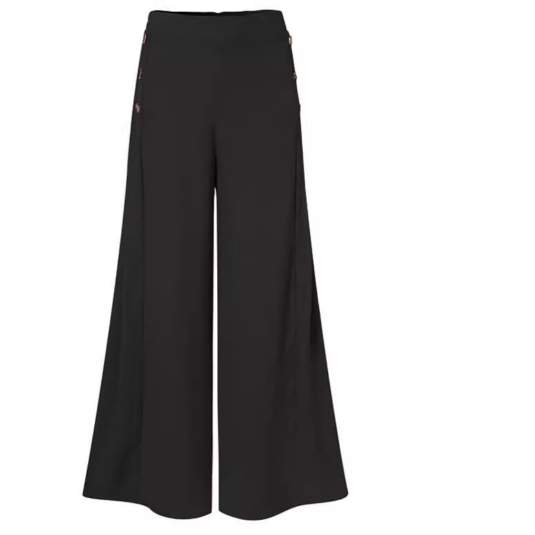 Damen Palazzo Hose mit weitem Bein und Knopfdetails