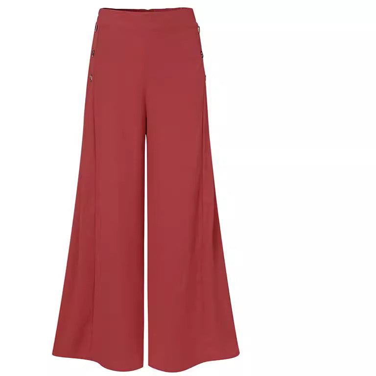 Damen Palazzo Hose mit weitem Bein und Knopfdetails