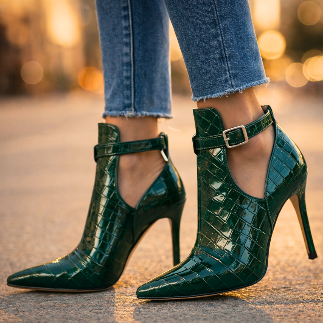 Damen Stiefeletten Pumps mit Stiletto-Absatz und spitzer Zehenkappe