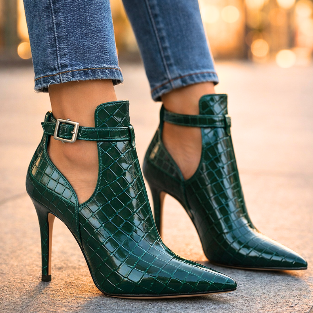 Damen Stiefeletten Pumps mit Stiletto-Absatz und spitzer Zehenkappe