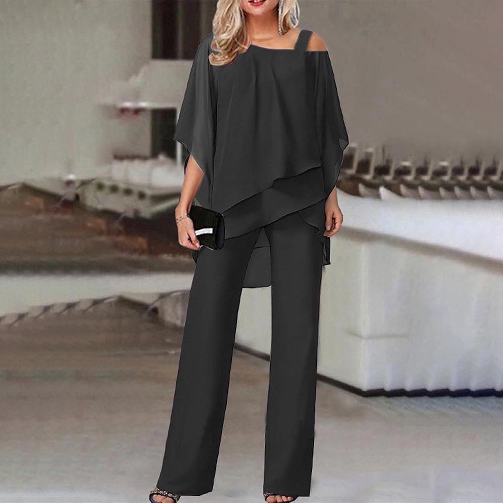 Damen Zweiteiler mit elegantem Jumpsuit und Cold-Shoulder-Bluse