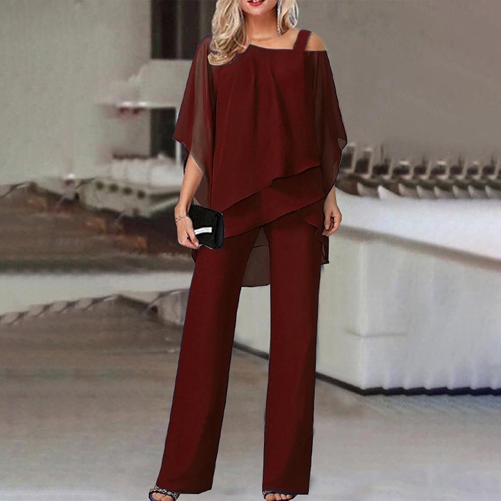 Damen Zweiteiler mit elegantem Jumpsuit und Cold-Shoulder-Bluse