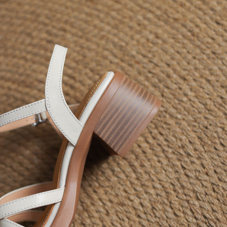 Damen Elegant Blockabsatz Riemchensandalen