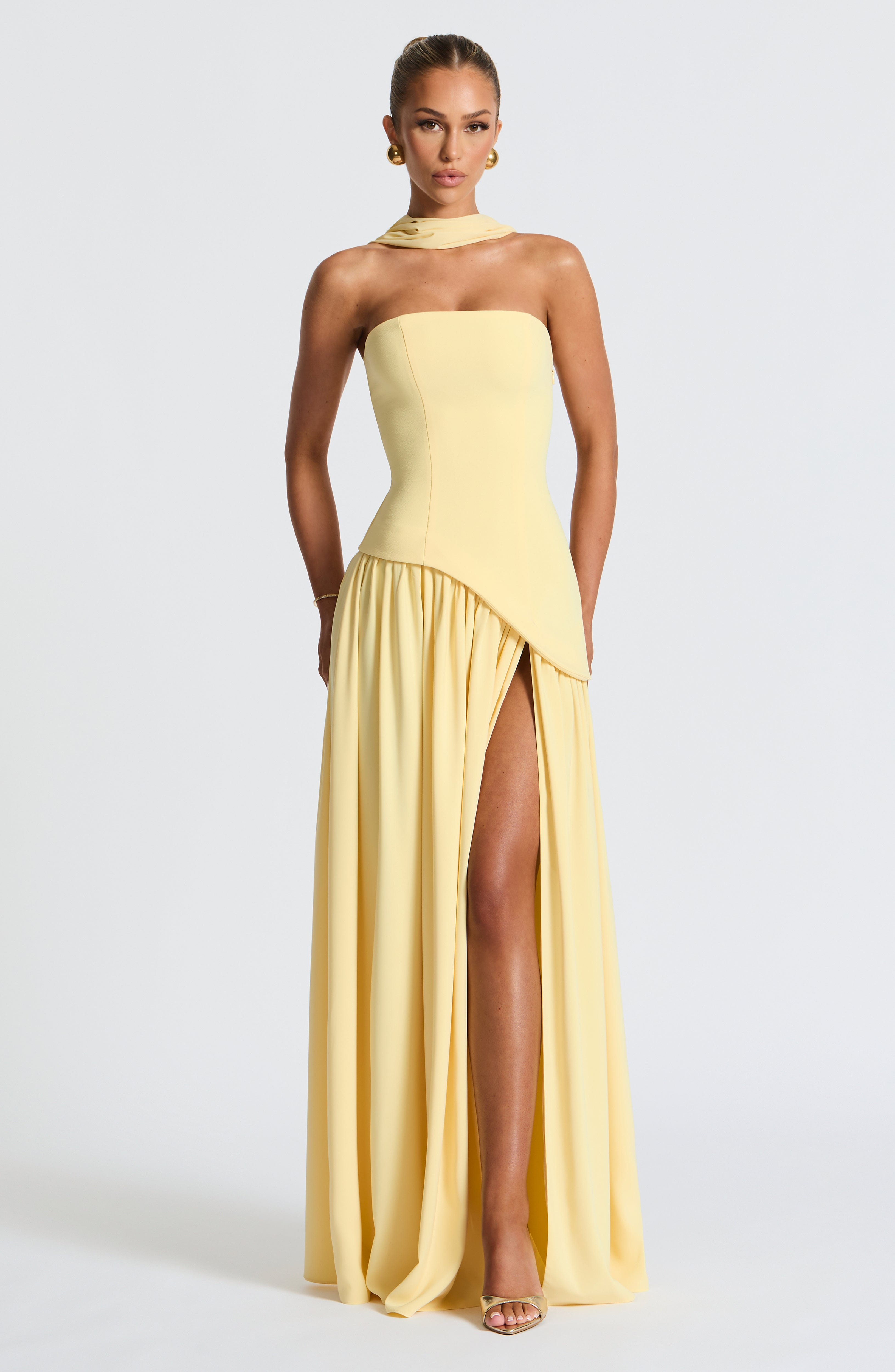 Damen Bandeau Seitenschlitzen Maxikleid