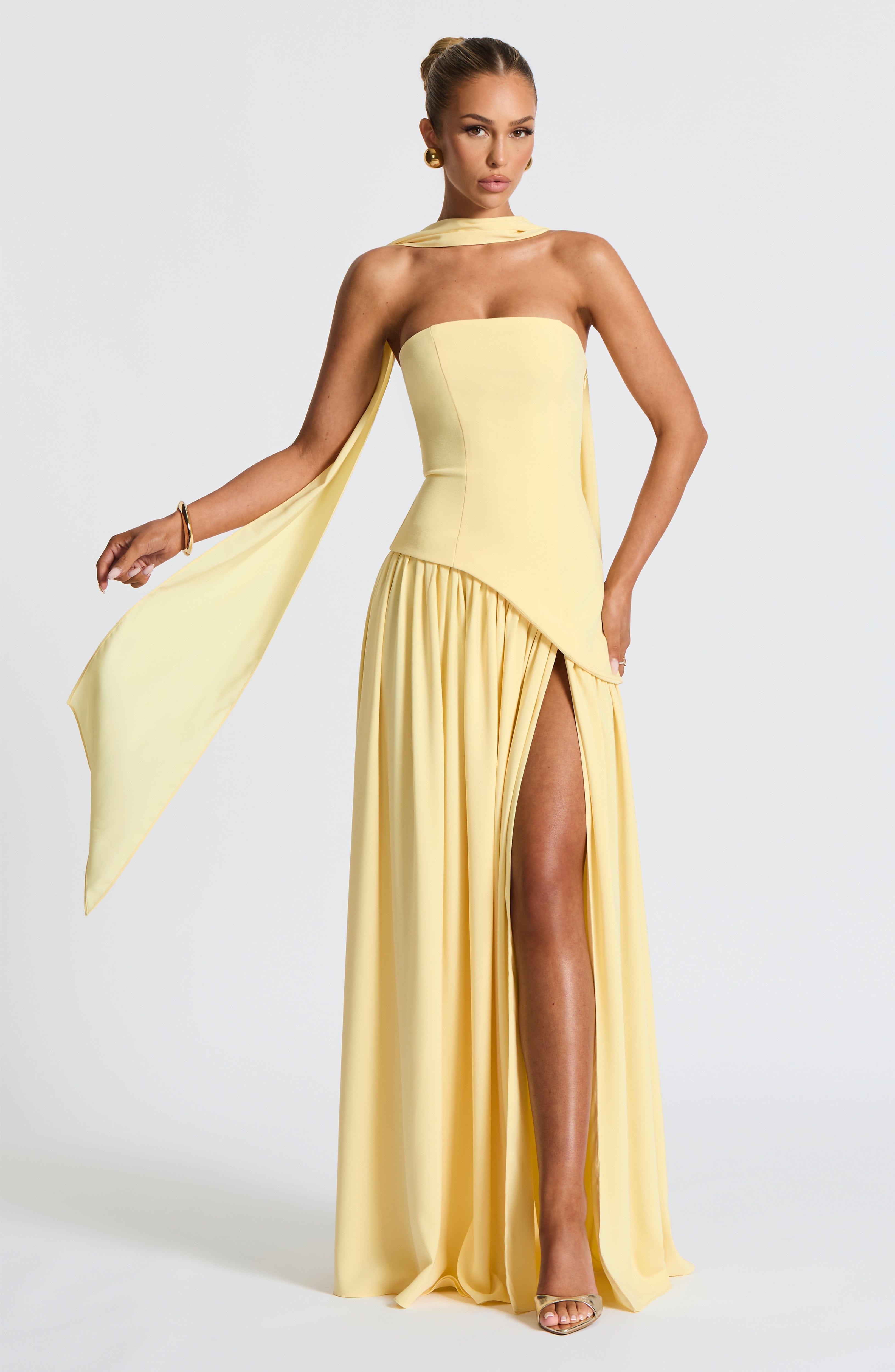 Damen Bandeau Seitenschlitzen Maxikleid