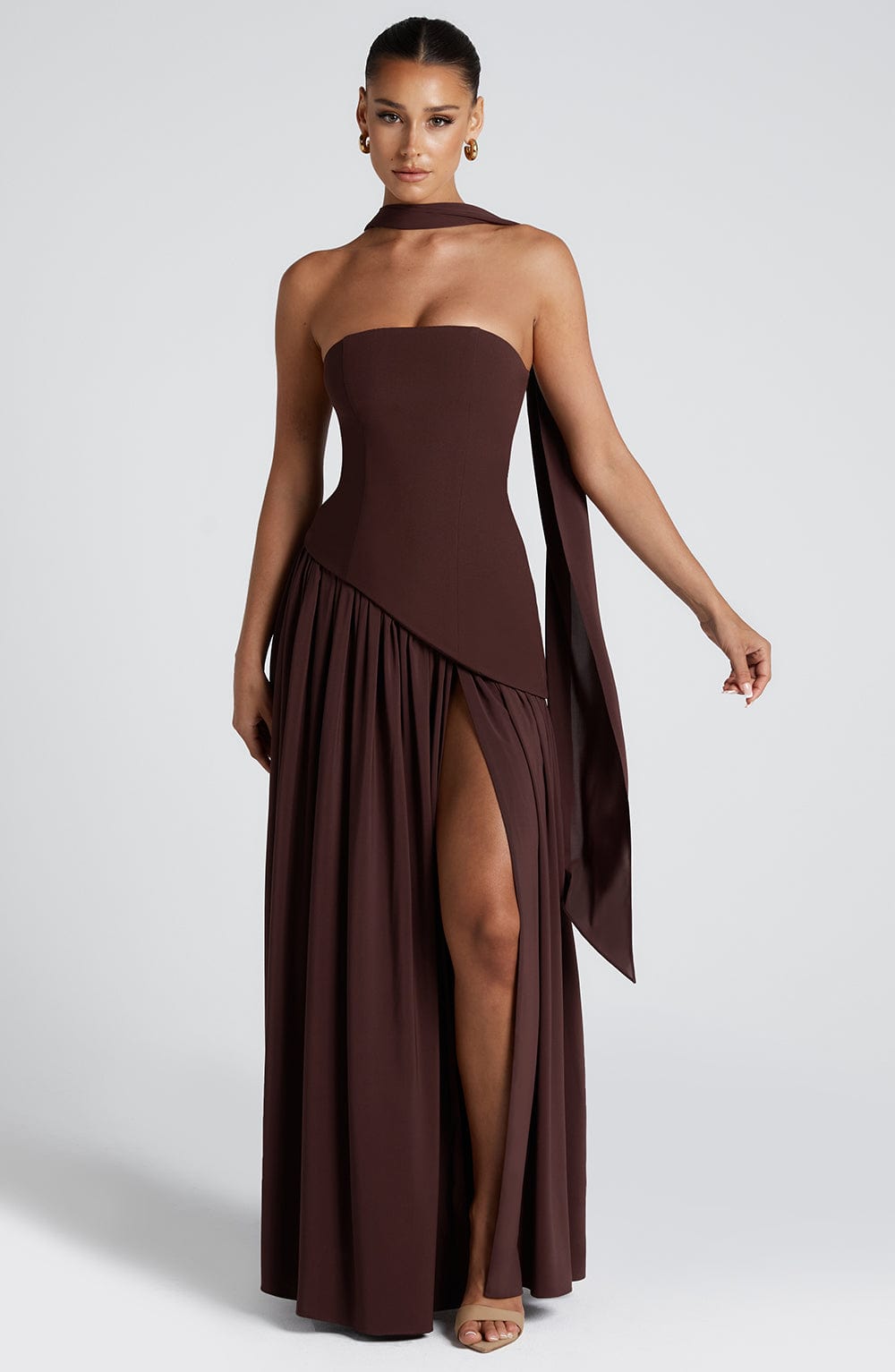 Damen Bandeau Seitenschlitzen Maxikleid