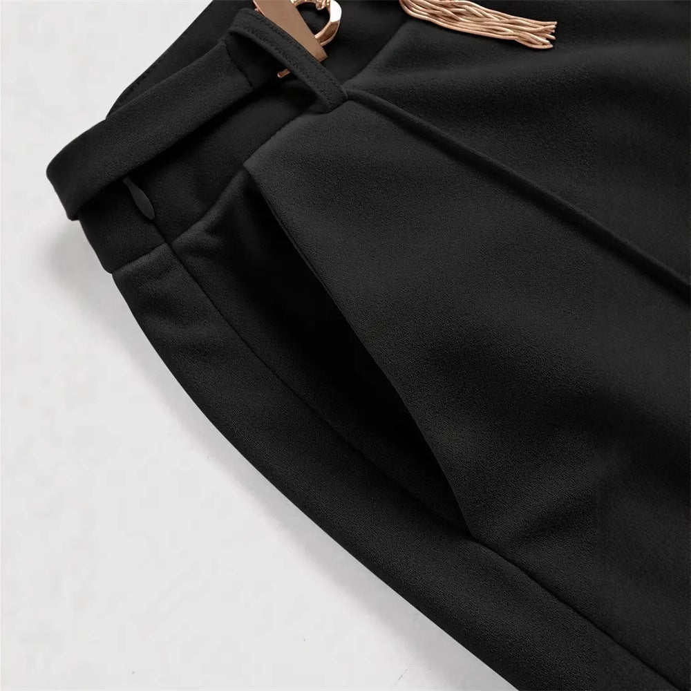 Elegante Damen Bouclé-Hose mit weitem Bein und Zierreissverschluss