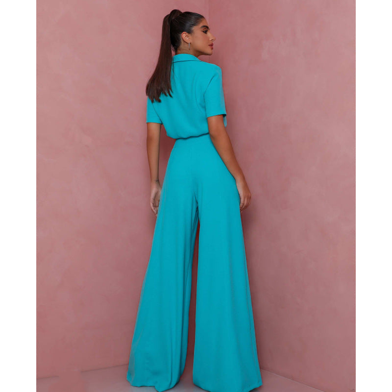 Elegantes Damen Blusen-Palazzo-Set mit Kurzarm