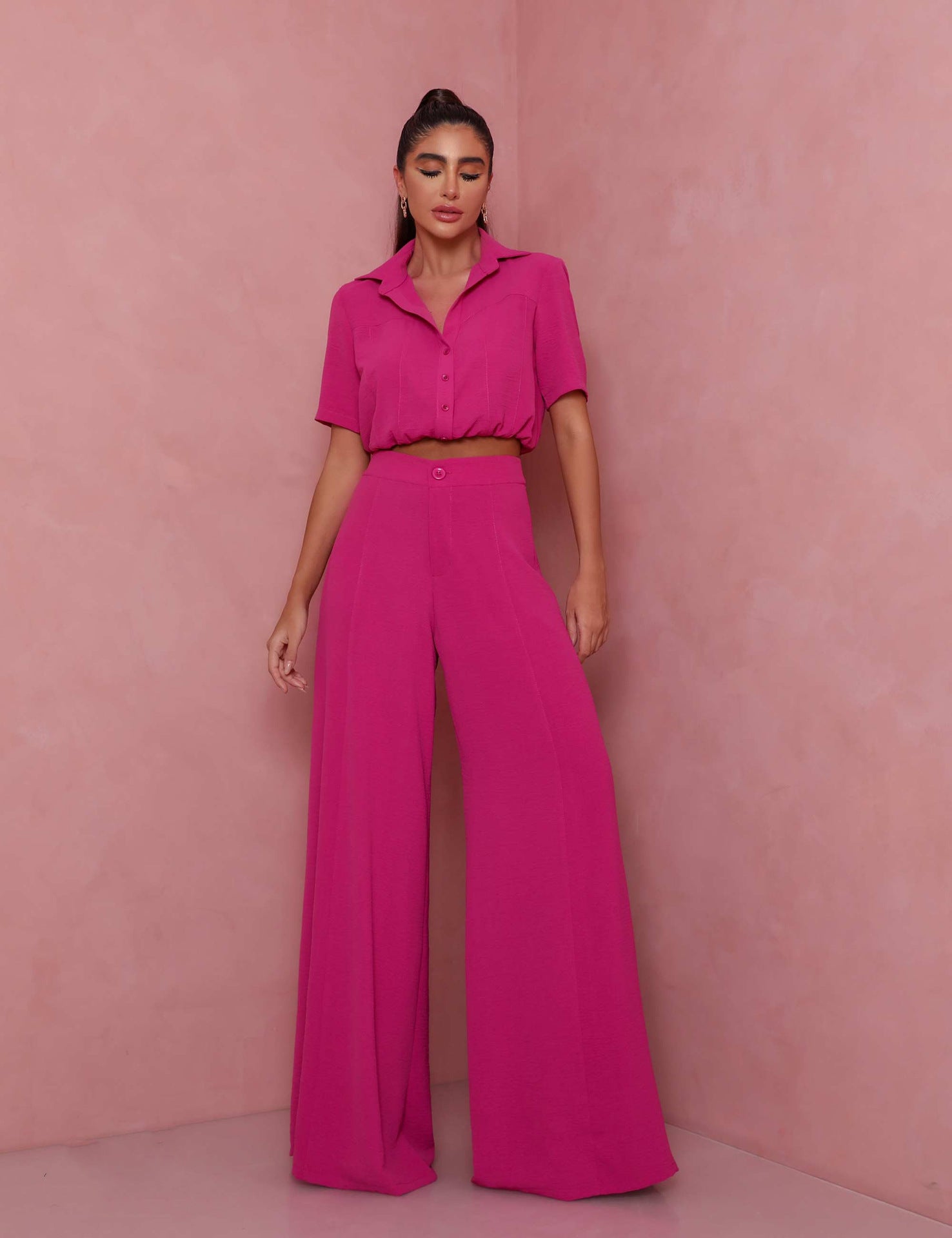 Elegantes Damen Blusen-Palazzo-Set mit Kurzarm